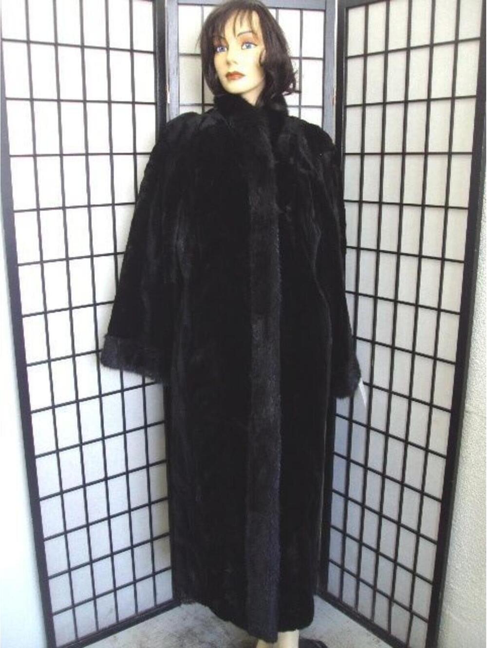 ! EXCELLENT BLACK SHEARED MINK FUR REVERSIBLE COAT WOMEN WOMAN SIZE 8